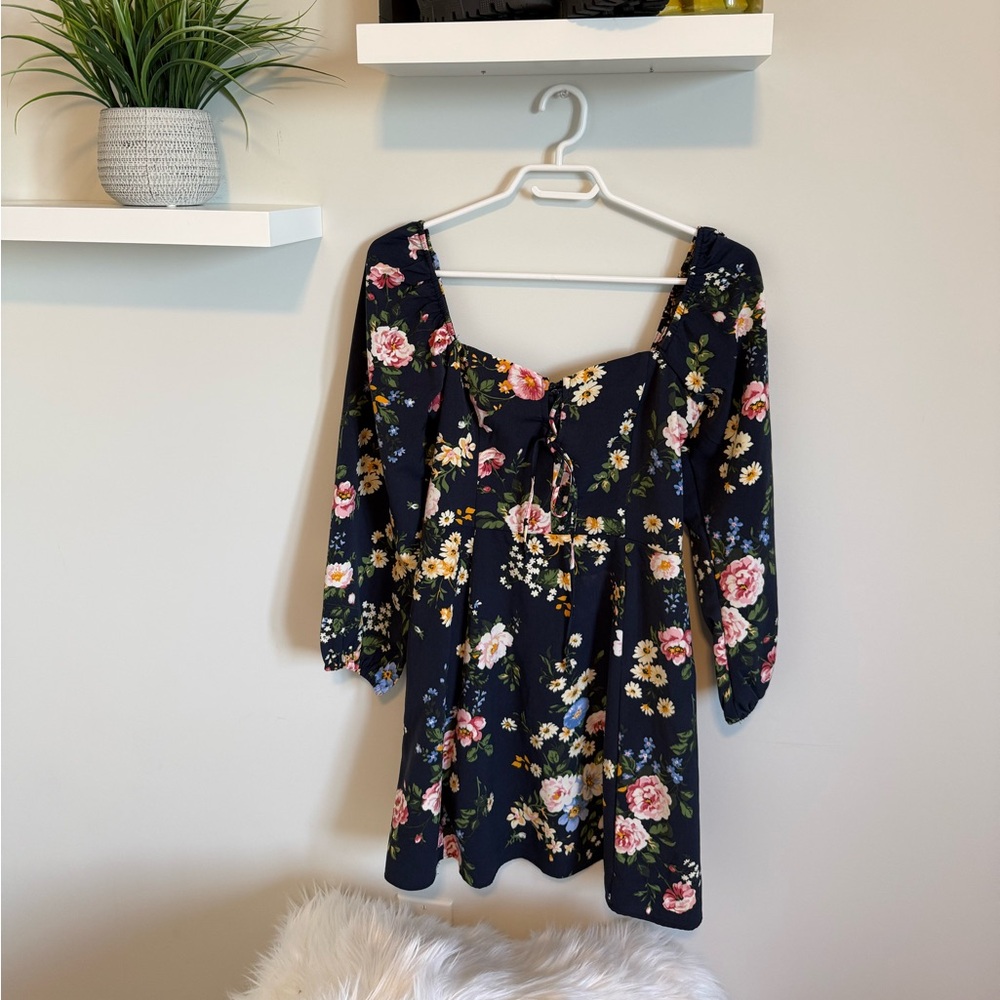 Abercrombie & Fitch Floral Long Sleeve Dress - Navy and Pink